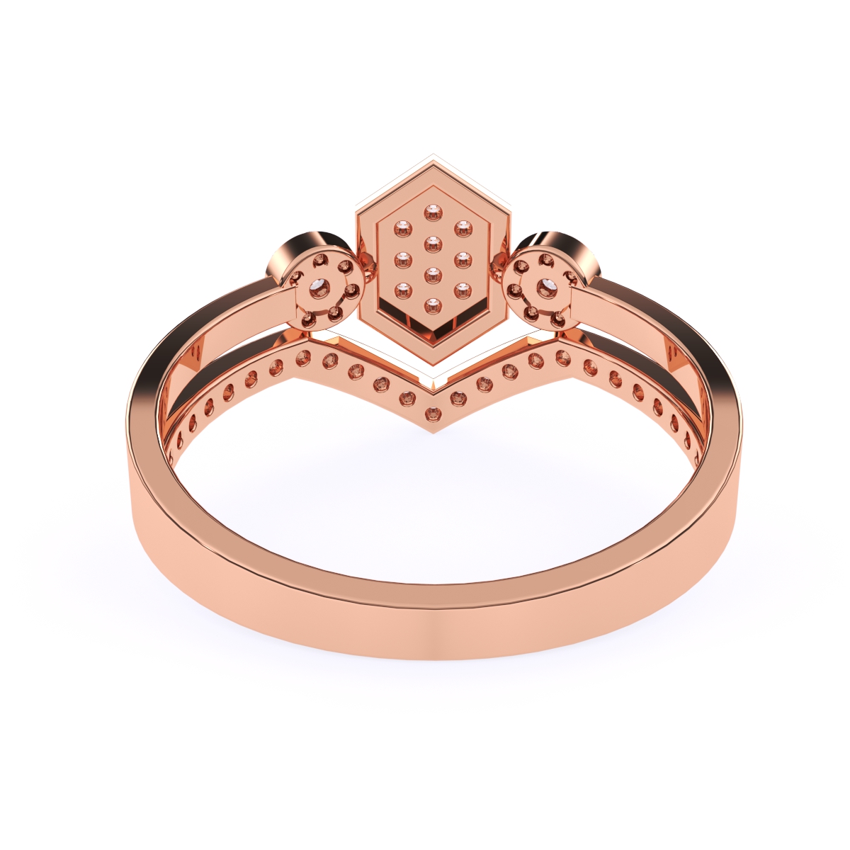Hexagon Shaped Round Diamond Engagement Ring